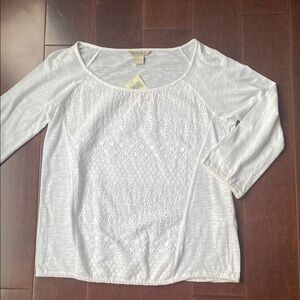 Lucky Brand White Eyelet Long Sleeve Top